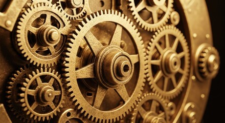 Mechanical Harmony: Intricate gears interlock in a symphony of precision and movement, showcasing the beauty of engineering and the power of coordinated systems.
