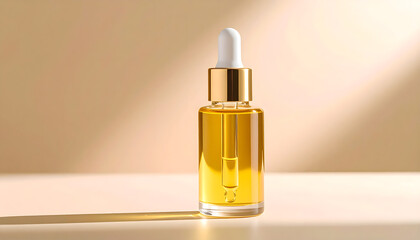 Fototapeta premium Elegant Skincare Serum Bottle on Neutral Background 