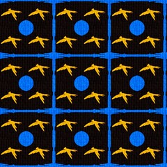 Yellow Brid and Blue Orbs