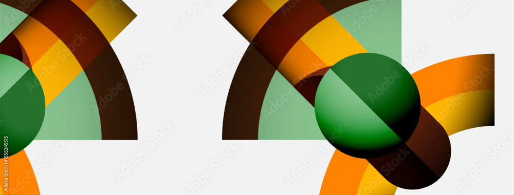Aufkleber Abstract geometric composition. Circles, arcs, layers create dynamic visual effect. Warm, cool colors blend seamlessly. Minimalist design.