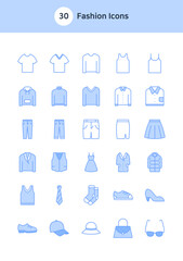 Set of fashion icons in blue.