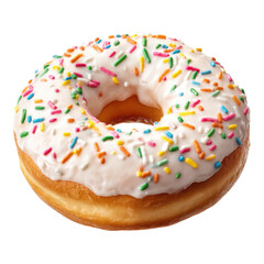 Delicious glazed donut topped with colorful sprinkles on a light background perfect for dessert visuals