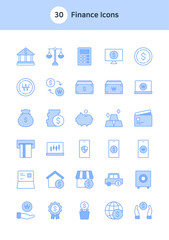 Set of finance icons in blue.