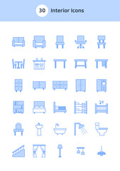 Set of interior icons in blue.