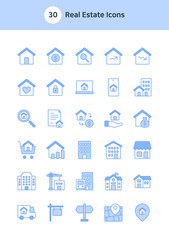 Set of real estate icons in blue.
