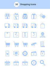 Set of shopping icons in blue.