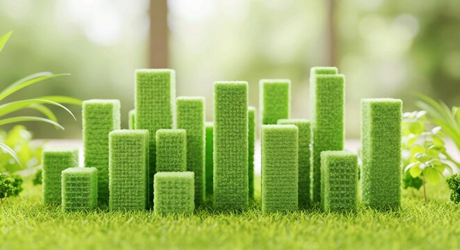 green grass on a wooden background, Eco-city model amidst greenery, sustainable development concept