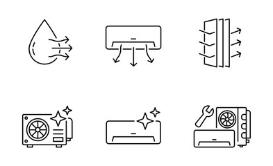 Set of Air conditioner icon, maintain Symbol Outline icon, Editable Stroke