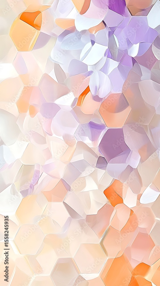 Poster a hexagonal abstract background in soft hues of peach lavender and cream creating a harmonious and p