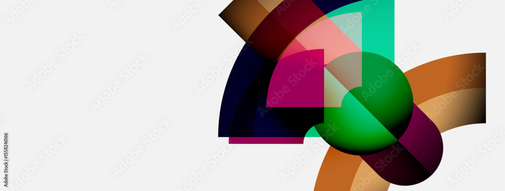 Poster Abstract colorful shapes overlap, creating dynamic composition. Vivid hues blend, forming modern visual experience. Clean background emphasizes design elements.