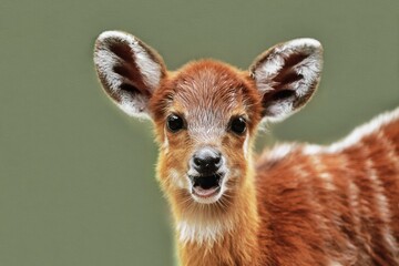 close up of little sitatunga's shocked face