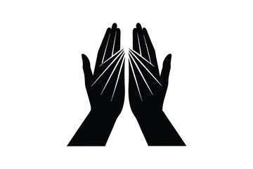 Silhouette art illustration of hands in prayer with light rays behind them.eps