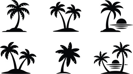 Illustrations of palm trees in black silhouette on a white background