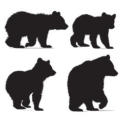 Fototapeta premium bear cub silhouette set, Black & White silhouette set