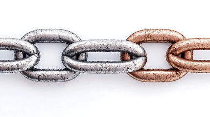Obraz premium Metal Chain Links in Silver, Copper, and Bronze Colors on a White Background