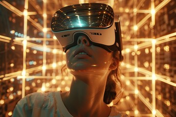 Woman wearing vr headset exploring immersive digital world