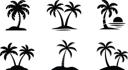 Obraz premium Collection of six different black palm tree silhouette illustrations