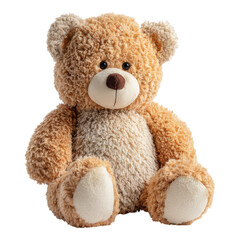 Obraz premium Cute plush teddy bear sitting on a white background, perfect for children, toys, and gifts