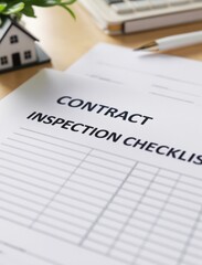 Fototapeta premium real estate investment checklist document concept. Contract inspection checklist on a desk with a house model.