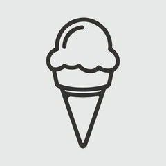 Simple black line art icon of an ice cream cone on a light gray background