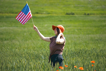 Woman with USA flag.