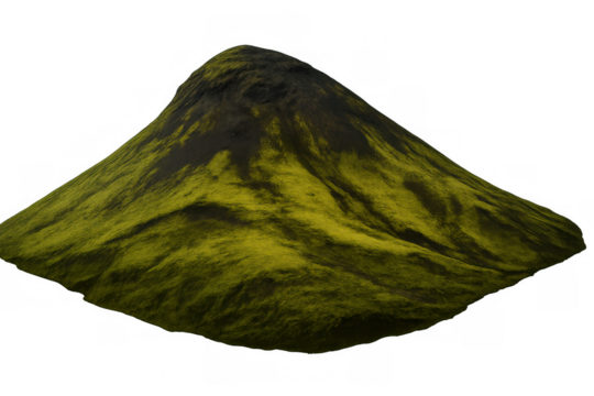 3d rendered mossy green hill, isolated on transparent background, suitable for graphic design and digital compositions