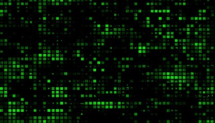 Green pixelated squares on black background