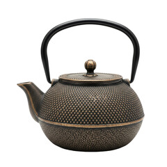 A traditional dark textured cast iron teapot with a handle and lid, perfect for brewing and serving hot tea.