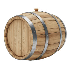 A traditional wooden barrel with metal bands, used for aging wine, whiskey, or beer. Ideal for cellar or distillery themes.