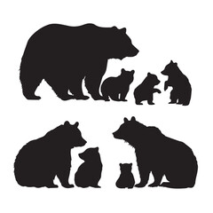 Fototapeta premium bear family silhouette set, Black & White silhouette set 