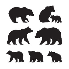Fototapeta premium bear family silhouette set, Black & White silhouette set 