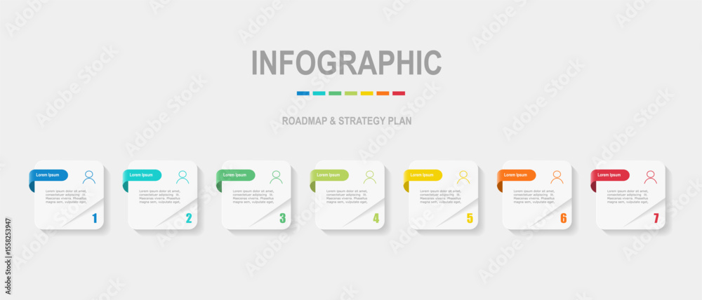 Canvas Prints for business concept with 7 steps infographics, rectangle shape with multicolor label, design for wo