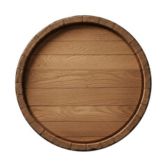 A rustic wooden barrel top featuring natural wood grain texture and a textured rim. Ideal for vintage, beverage, or storage related designs.