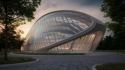 Futuristic Architecture Building with Geometric Facade