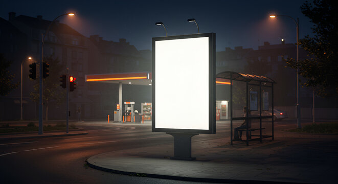 Empty billboard at night, urban scene (1) - Powered by Adobe