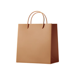 3d icon of a simple brown paper shopping bag isolated on transparent background