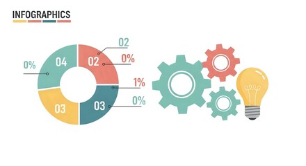 Obraz premium Conceptual Infographic Elements with Data Chart Gears and Lightbulb on White