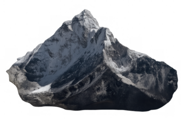 Snowy mountain peak rendered in crisp 3d detail, transparent background showcasing pristine alpine landscape with sharp, clean lines