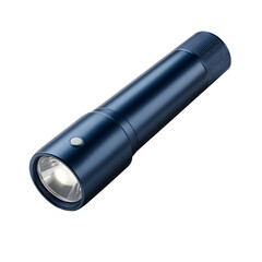 3d icon of blue metallic flashlight isolated on transparent background