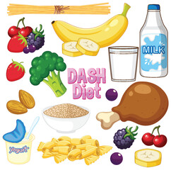 Colorful DASH Diet Food Illustration