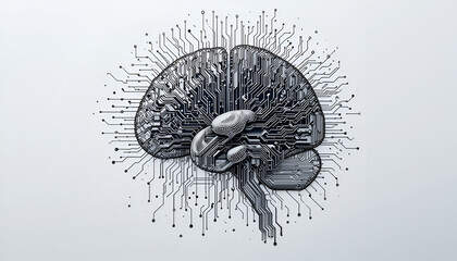 Obraz premium Digital brain art shows connectivity and artificial intelligence, with circuitry design enhancing neural networks and modern technology.