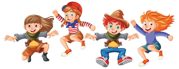 Joyful Children Jumping in Playful Vector Art