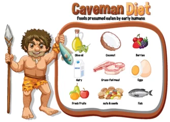  Caveman Diet Foods Illustrated with Cartoon Caveman © GraphicsRF