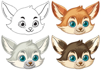 Cute Animal Faces in Various Color Styles