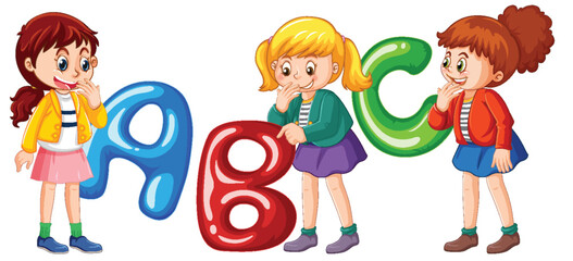 Children Learning Alphabet with Colorful Letters