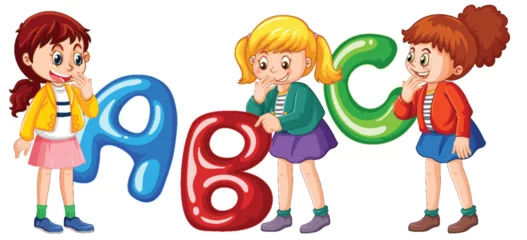  Children Learning Alphabet with Colorful Letters © GraphicsRF