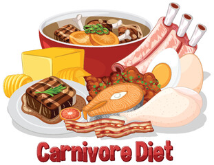 Carnivore Diet Food Illustration with Meat and Dairy
