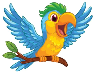  Colorful Cartoon Macaw on a Branch © GraphicsRF