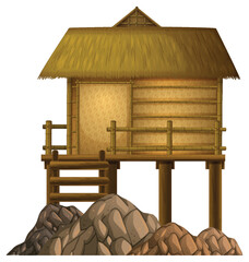 Traditional Thai Stilt House with Thatched Roof