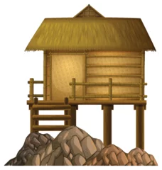  Traditional Thai Stilt House with Thatched Roof © GraphicsRF